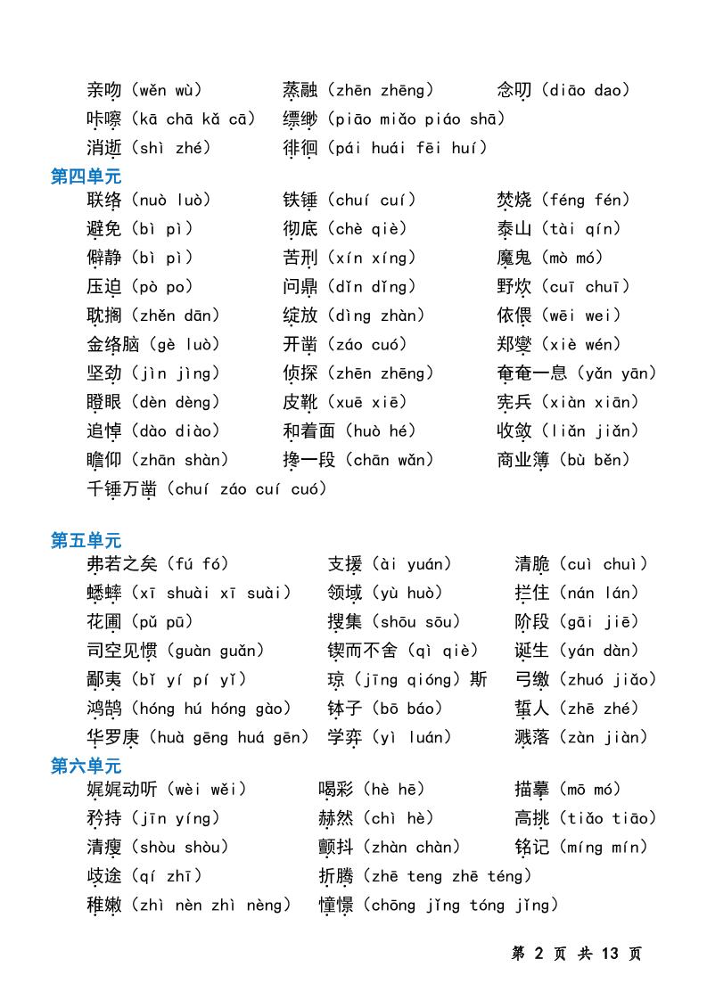 六下语文字音专题训练（含13页）-梦帆创业网