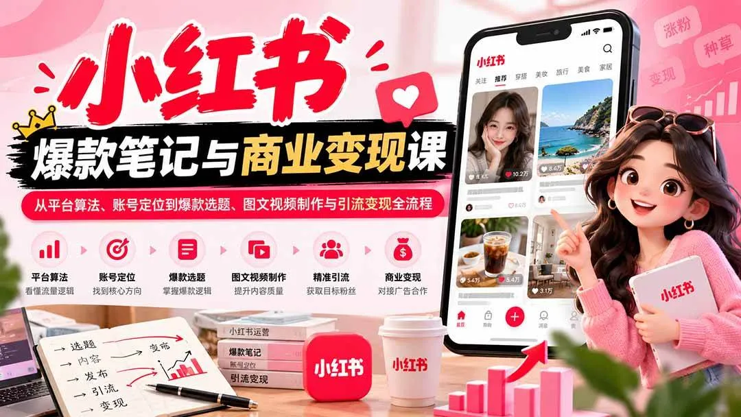 （20709期）2026小红书爆款笔记与商业变现课：从平台算法、账号定位到爆款选题、图文视频制作与引流变现全流程-梦帆创业网