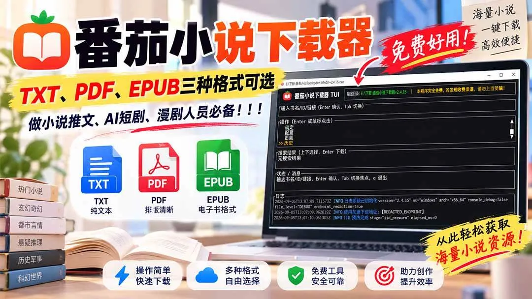 （20529期）番茄小说下载器，TXT、PDF、EPUB三种格式可选，做小说推文、AI短剧、漫剧人员必备！-梦帆创业网