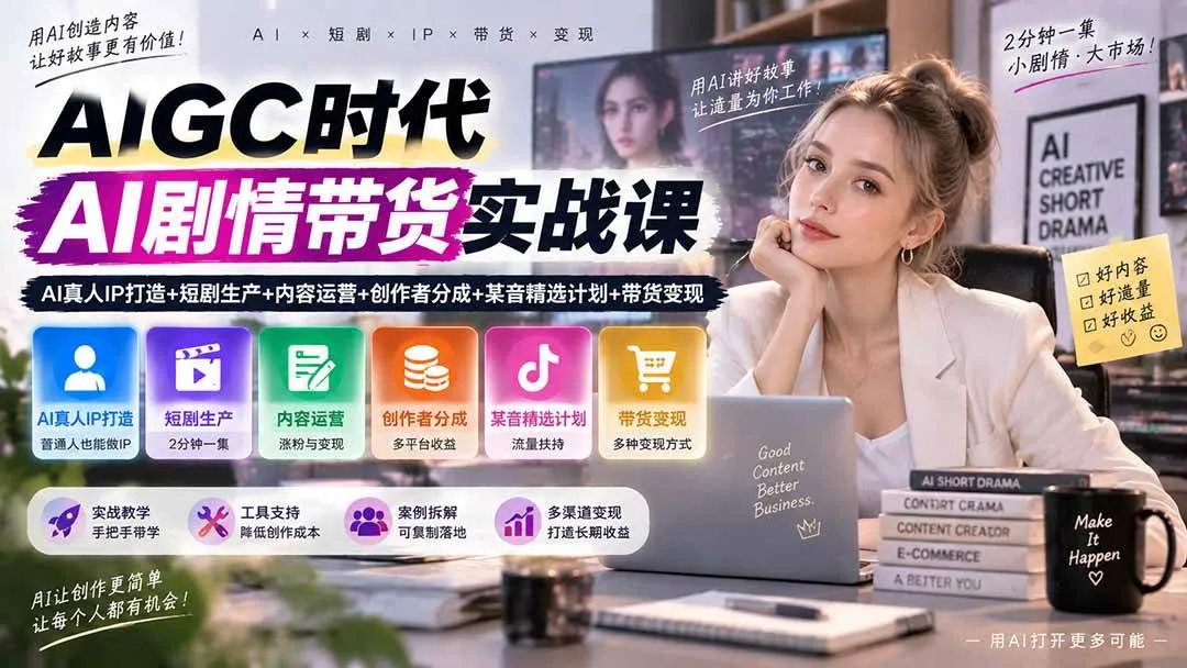 （20567期）AIGC时代AI剧情带货实战课｜AI真人IP打造+短剧生产+内容运营+创作者分成、某音精选计划+带货变现-梦帆创业网