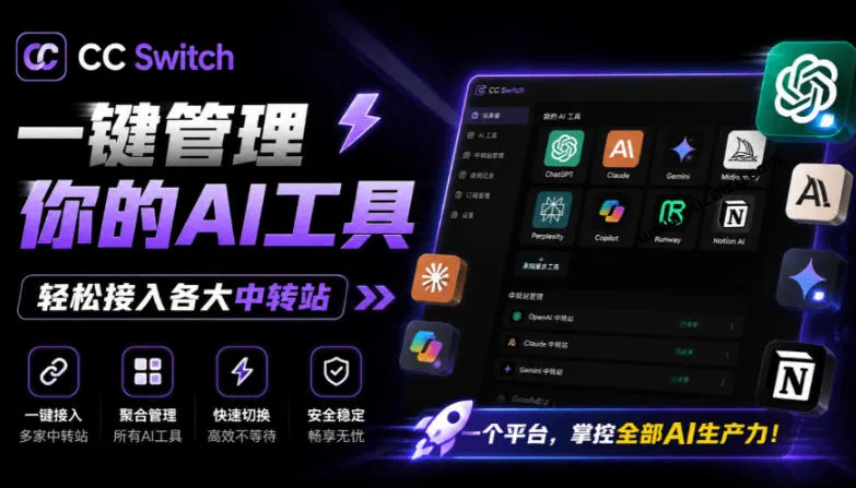 一键给Chatgpt、Codex、Claude接入地第三方中转站，CC Switch统一管理你的AI编程工具工作流-梦帆创业网