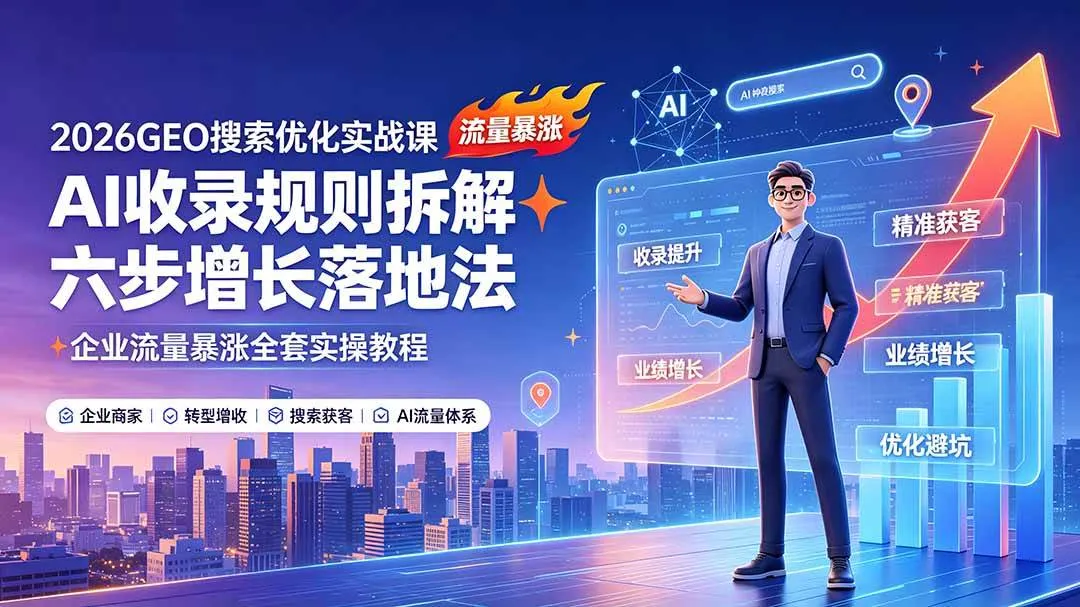 （19333期）2026GEO搜索优化实战课：AI收录规则拆解｜六步增长落地法｜企业流量暴涨全套实操教程-梦帆创业网