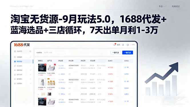 （15972期）淘宝无货源-9月玩法5.0，1688代发+蓝海选品+三店循环，7天出单月利1-3万-梦帆创业网