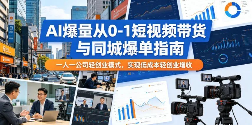 AI爆量从0-1短视频带货与同城爆单指南，一人一公司轻创业模式，实现低成本轻创业增收-梦帆创业网