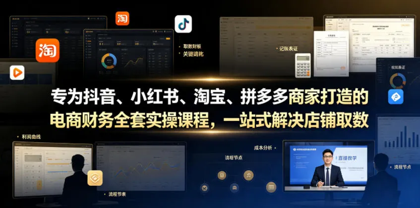 专为抖音、小红书、淘宝、拼多多商家打造的电商财务全套实操课程，一站式解决店铺取数、记账、报税全流程难题-梦帆创业网