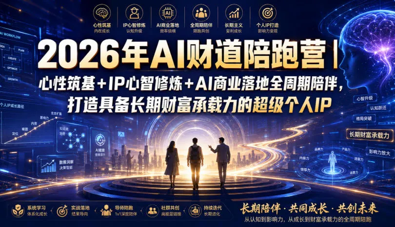 2026年AI财道陪跑营｜心性筑基+IP心智修炼+AI商业落地全周期陪伴，打造具备长期财富承载力的超级个人IP-梦帆创业网
