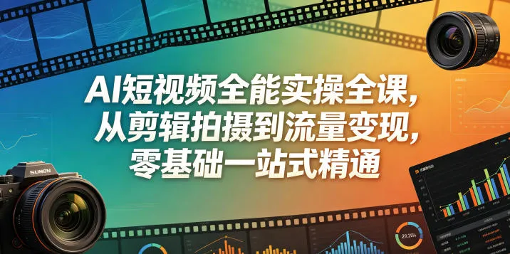 AI短视频全能实操全课，从剪辑拍摄到流量变现，零基础一站式精通-梦帆创业网