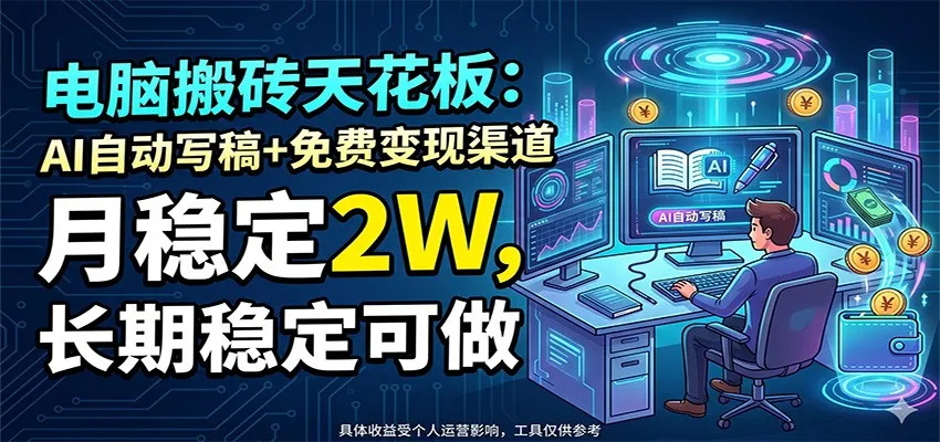 电脑搬砖天花板：AI自动写稿+免费变现渠道，月稳定2W，长期稳定可做-梦帆创业网