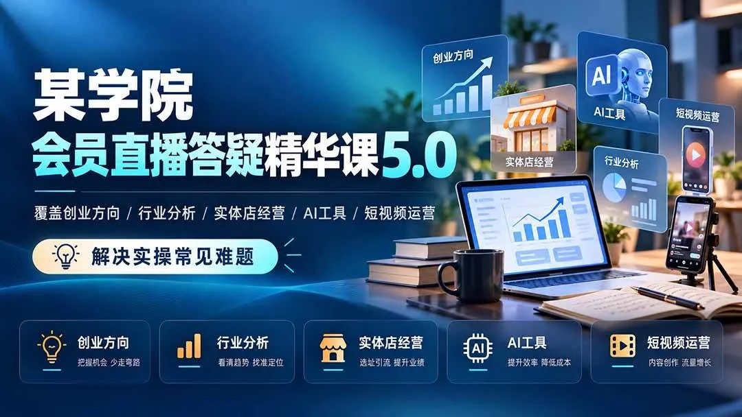 (21097期)某学院会员直播答疑精华课5.0:覆盖创业方向、行业分析、实体店经营、AI工具和短视频运营,解决实操常见难题! (21097期)某学院会员直播答疑精华课5.0:覆盖创业方向、行业分析、实体店经营、AI工具和短视频运营,解决实操常见难题!