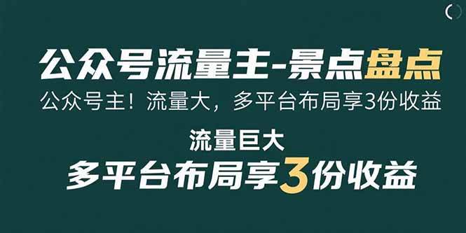 （15553期）公众号流量主-景点盘点 流量巨大 多平台布局享3份收益-梦帆创业网