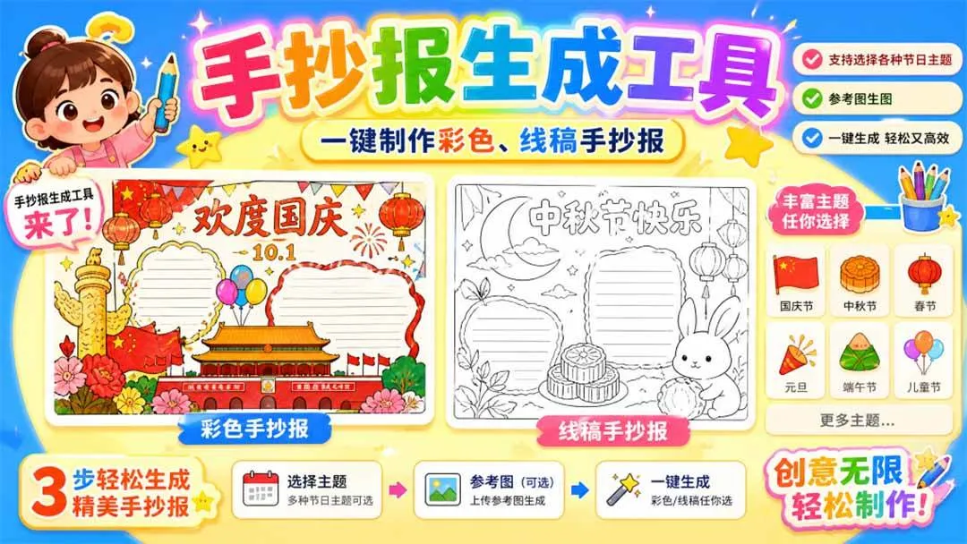 （20265期）手抄报批量生成工具来了，完全免费，告别豆包生图，这个高清无水印-梦帆创业网