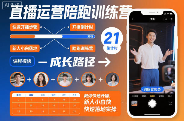直播运营陪跑训练营，教你快速开播，新人小白快速落地实操-梦帆创业网