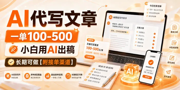 AI代写文章,一单100-500,小白用AI出稿,长期可做【附接单渠道】【揭秘】 AI代写文章,一单100-500,小白用AI出稿,长期可做【附接单渠道】【揭秘】