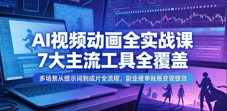 AI视频动画全实战课，7大主流工具全覆盖，多场景从提示词到成片全流程，副业接单账号变现提效-梦帆创业网