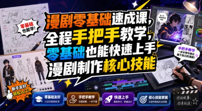 漫剧零基础速成课，全程手把手教学，零基础也能快速上手漫剧制作核心技能-梦帆创业网
