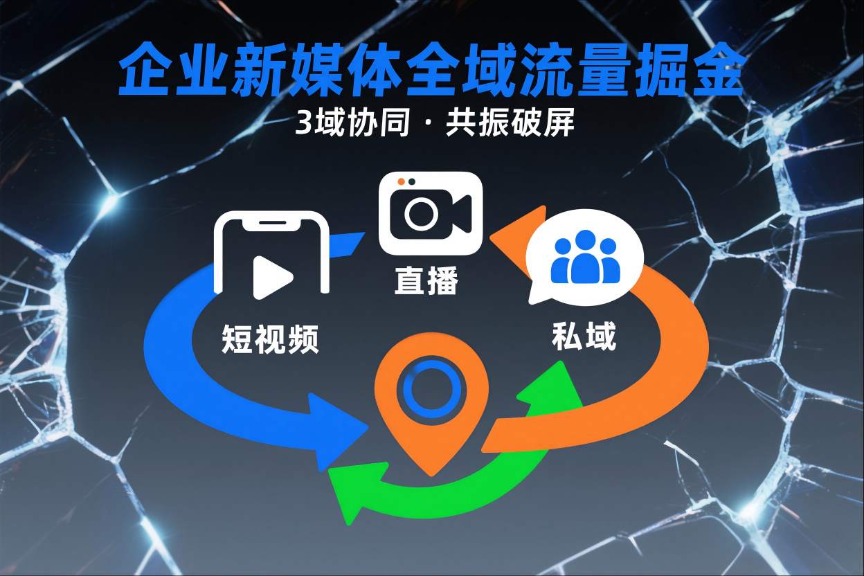 短视频全域商业模式，企业新媒体全域流量掘金，3域协同，共振破屏，短视频-直播-私域-地域-梦帆创业网