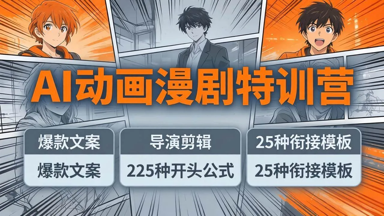 （17917期）AI动画漫剧特训营：爆款文案+导演剪辑：225种开头公式+25种衔接模板，两小时剪电影级大片-梦帆创业网