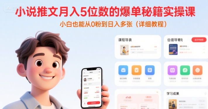 小说推文月入5位数的爆单秘籍实操课，，小白也能从0粉到日入多张(详细教程)-梦帆创业网