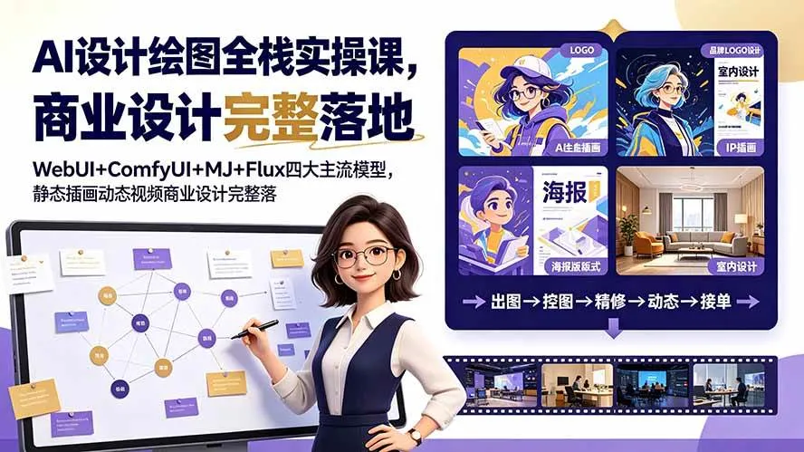 （19244期）AI设计绘图全栈实操课，WebUI+ComfyUI+MJ+Flux四大主流模型，静态插画动态视频商业设计完整落地教程-梦帆创业网