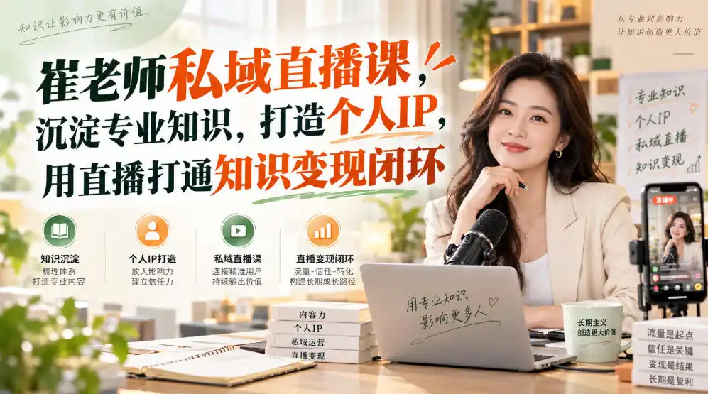 崔老师私域直播课，沉淀专业知识，打造个人IP，用直播打通知识变现闭环-梦帆创业网