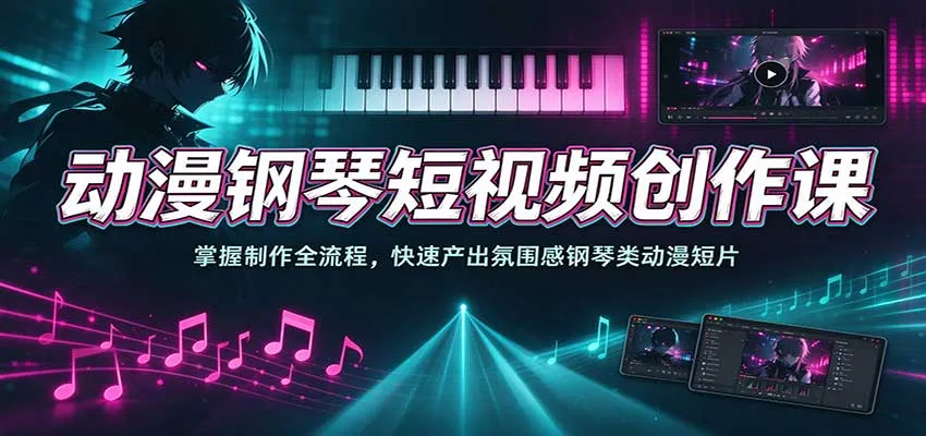动漫钢琴短视频创作课：掌握制作全流程，快速产出氛围感钢琴类动漫短片-梦帆创业网