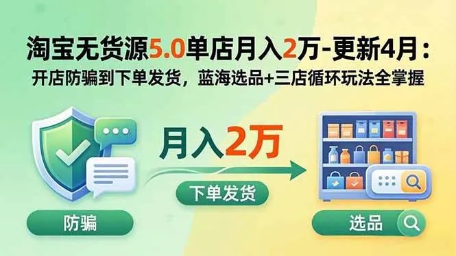 (19683期)淘宝无货源5.0单店月入2万-更新2026:开店防骗到下单发货,蓝海选品+三店循环玩法全掌握 (19683期)淘宝无货源5.0单店月入2万-更新2026:开店防骗到下单发货,蓝海选品+三店循环玩法全掌握