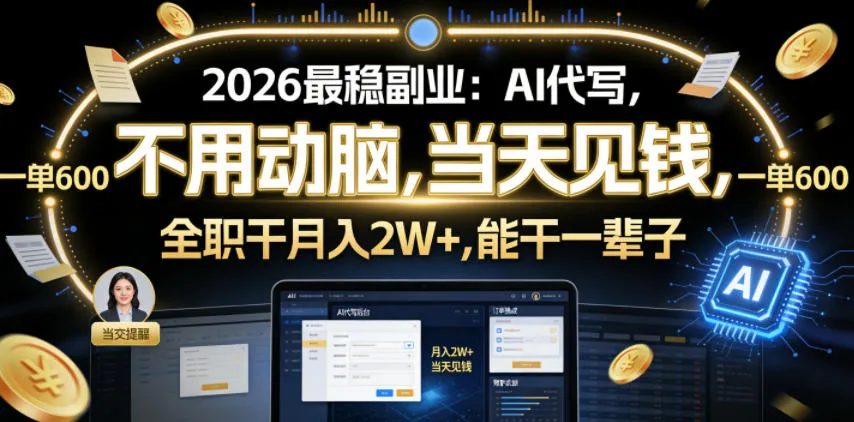 2026最稳副业：AI代写，不用动脑，当天见钱，一单600，全职干月入2W+，能干一辈子【揭秘】-梦帆创业网