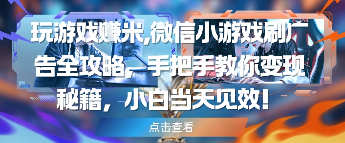 玩游戏挣米，微信小游戏刷广告全攻略，手把手教你变现秘籍，小白当天见效-梦帆创业网