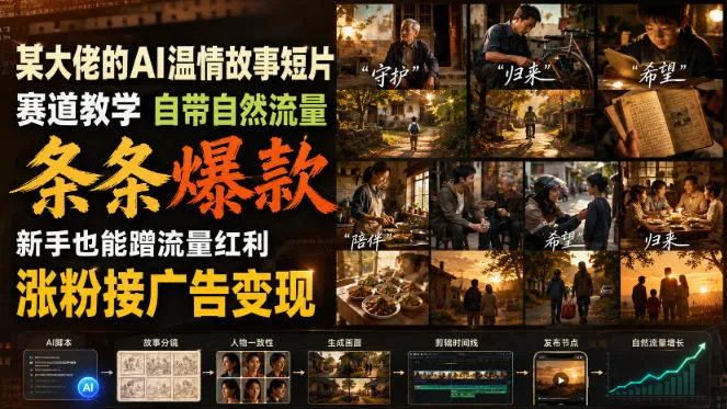 某大佬的AI温情故事短片赛道教学，自带自然流量，条条爆款，新手也能蹭流量红利，涨粉接广告变现（更新）-梦帆创业网