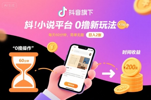 抖音旗下小说平台0撸新玩法，每天挂G60分钟，简单无脑，日入2张【揭秘】-梦帆创业网