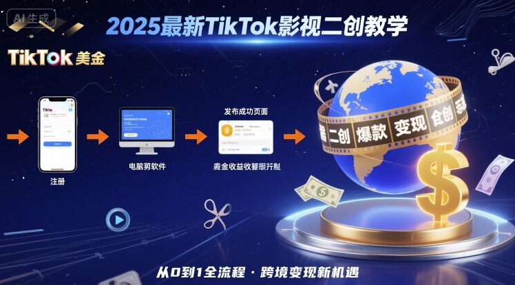 2025年最新TikTok影视二创教学，从注册到发布撸美金全流程，跨境变现新机遇-梦帆创业网