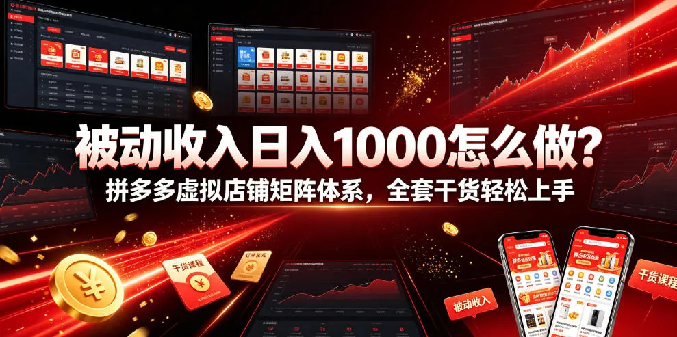 被动收入日入1000怎么做？拼多多虚拟店铺矩阵体系，全套干货轻松上手【揭秘】-梦帆创业网