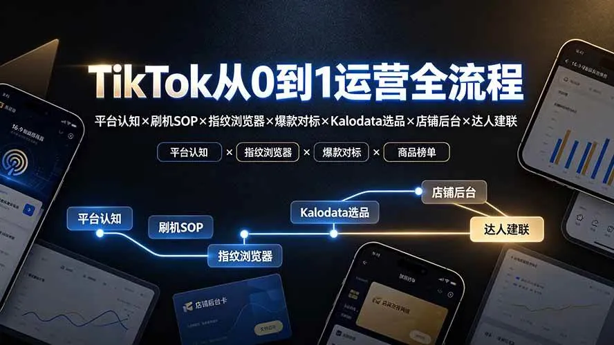 （19480期）TikTok从0到1运营全流程：平台认知×刷机SOP×指纹浏览器×爆款对标×Kalodata选品×店铺后台×达人建联-梦帆创业网