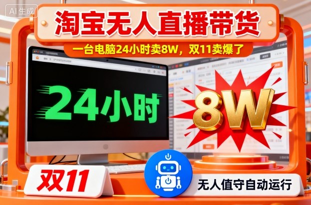 淘宝无人直播带货，一台电脑214小时卖8W，双11卖爆了【揭秘】-梦帆创业网