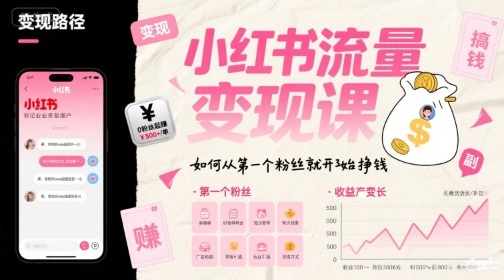 小红书流量变现课，如何从第一个粉丝就开始挣钱-梦帆创业网
