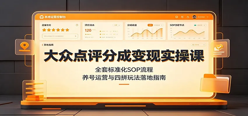 大众点评分成变现实操课：全套标准化SOP流程，养号运营与四拼玩法落地指南-梦帆创业网