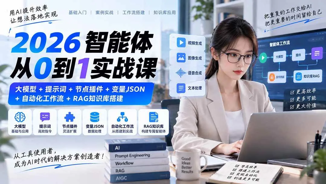 （20546期）2026智能体从0到1实战课｜大模型+提示词+节点插件+变量JSON+自动化工作流+RAG知识库搭建-梦帆创业网