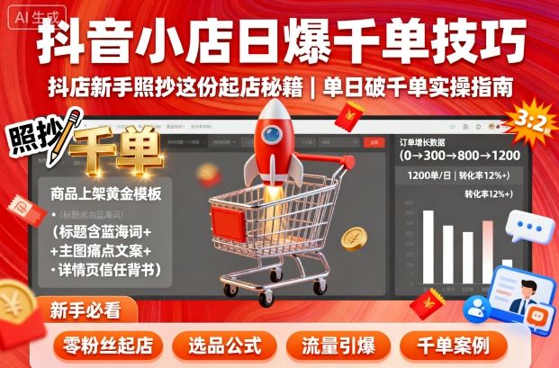 抖音小店日爆千单技巧,抖店新手照抄这份起店秘籍,单日破千单