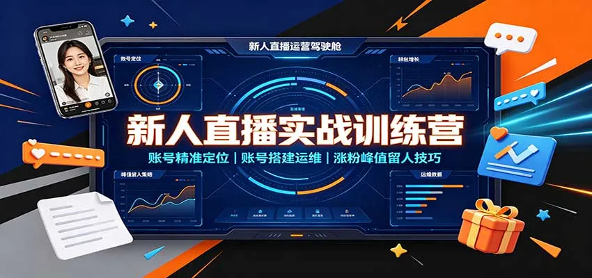 新人直播实战训练营：账号精准定位，账号搭建运维，涨粉峰值留人技巧-梦帆创业网