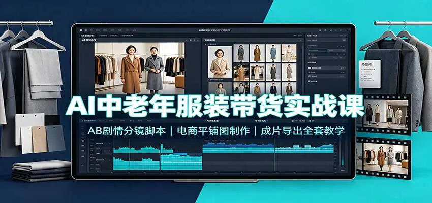 AI中老年服装带货实战课：AB剧情分镜脚本，电商平铺图制作，成片导出全套教学-梦帆创业网