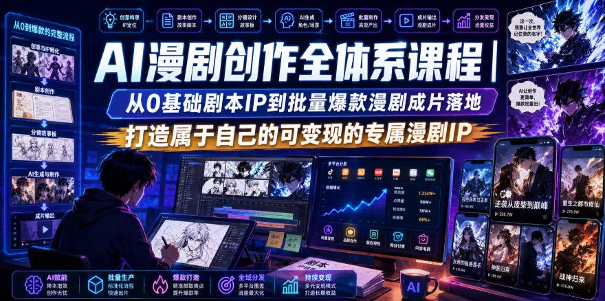 AI漫剧创作全体系课程｜从0基础剧本IP到批量爆款漫剧成片落地，打造属于自己的可变现的专属漫剧IP-梦帆创业网