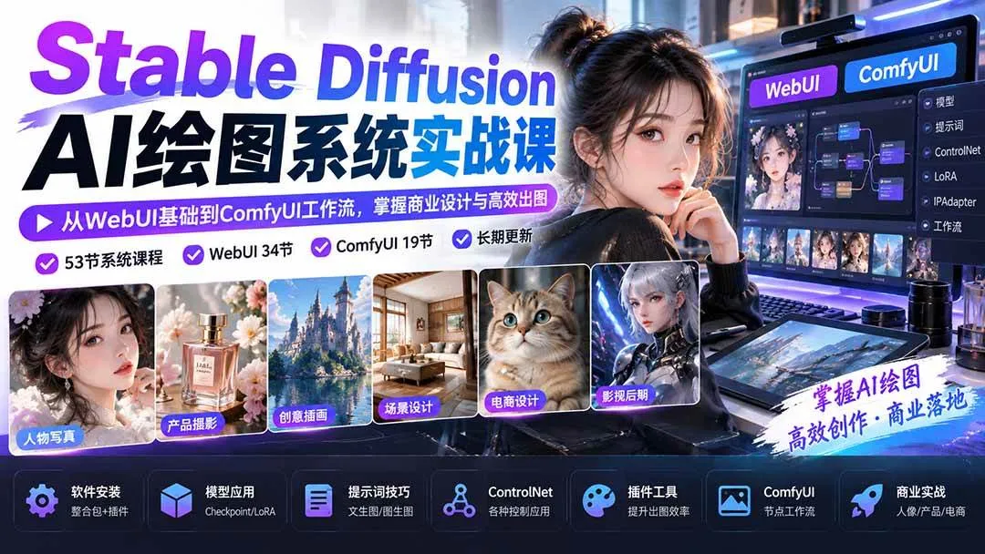 （20678期）Stable Diffusion AI绘图系统实战课：从WebUI基础到ComfyUI工作流，掌握商业设计与高效出图-梦帆创业网