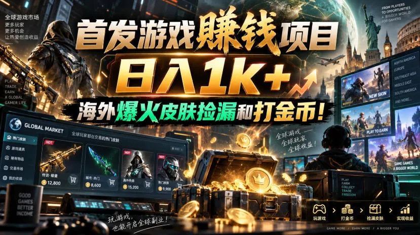 首发游戏賺钱项目,日入1k+,海外爆火皮肤捡漏和打金币!【揭秘】 首发游戏賺钱项目,日入1k+,海外爆火皮肤捡漏和打金币!【揭秘】