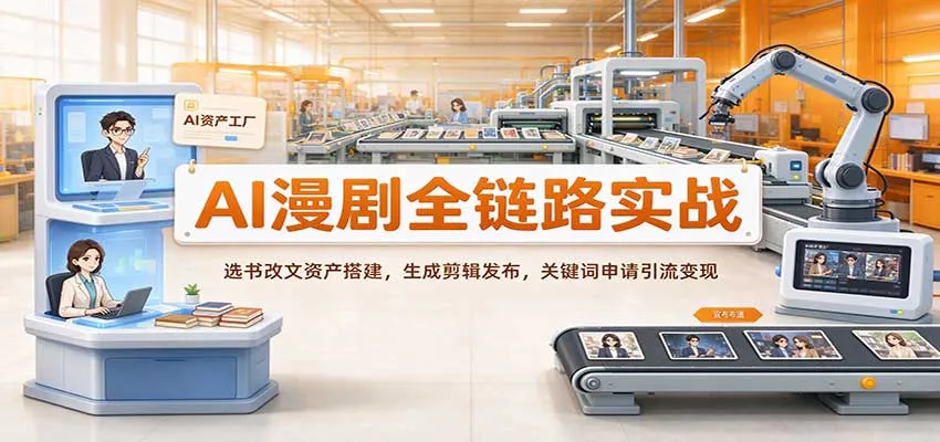 AI漫剧全链路实战：选书改文资产搭建，生成剪辑发布，关键词申请引流变现-梦帆创业网