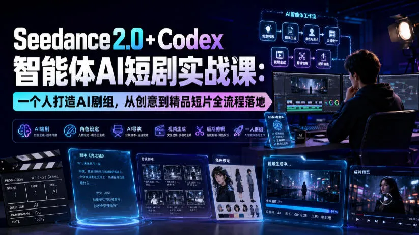 Seedance2.0+Codex智能体AI短剧实战课：一个人打造AI剧组，从创意到精品短片全流程-梦帆创业网