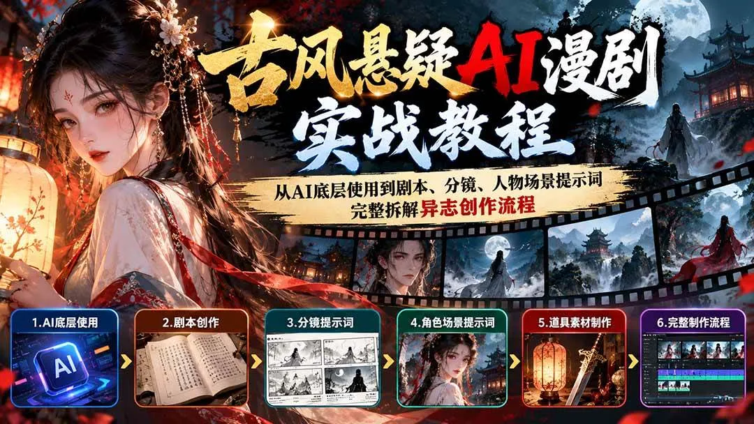 （20798期）古风悬疑AI漫剧实战教程：从AI底层使用到剧本、分镜、人物场景提示词，完整拆解异志创作流程-梦帆创业网