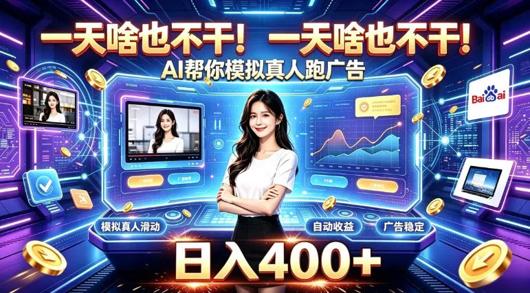 一天啥也不干！AI帮你模拟真人跑广告，稳定日入400+，实现真正被动变现【揭秘】-梦帆创业网