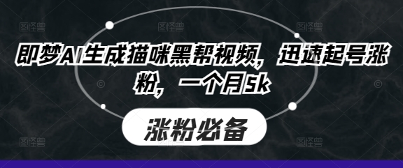 即梦AI生成猫咪黑帮视频，迅速起号涨粉，一个月5k-梦帆创业网