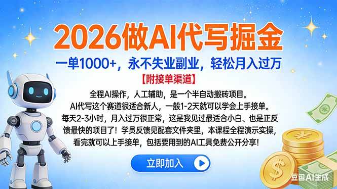 （16924期）2026做AI代写掘金，一单1000+，永不失业副业，轻松月入过万-梦帆创业网
