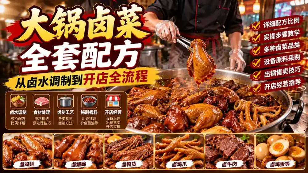 大锅卤菜全套配方，从卤水调制到开店全流程，感觉学会了去摆摊也不错-梦帆创业网